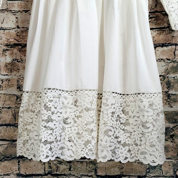 Sandro | Enja White Gypsy Boho Prairiecore Lace Trimmed Tea Dress - Picture 7 of 14